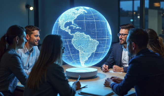 CEO addressing hybrid global event streamed across continents