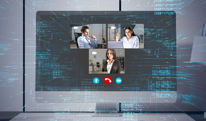 A virtual event screen showing two attendee profiles with a 'connect' button, powered by AI-driven smart matchmaking