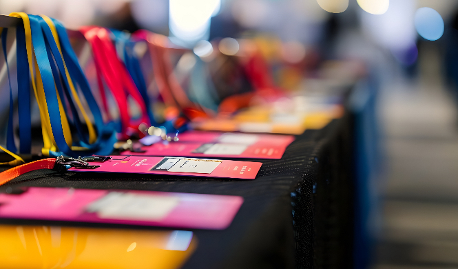 Dynamic badge printing system demonstrating personalized registration management